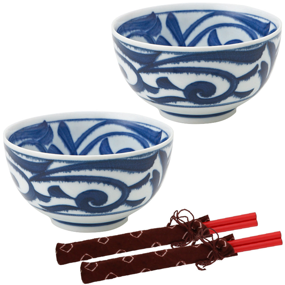 Iso-Karakusa Multi-Purpose Donburi Bowl with Chopsticks Set of 2