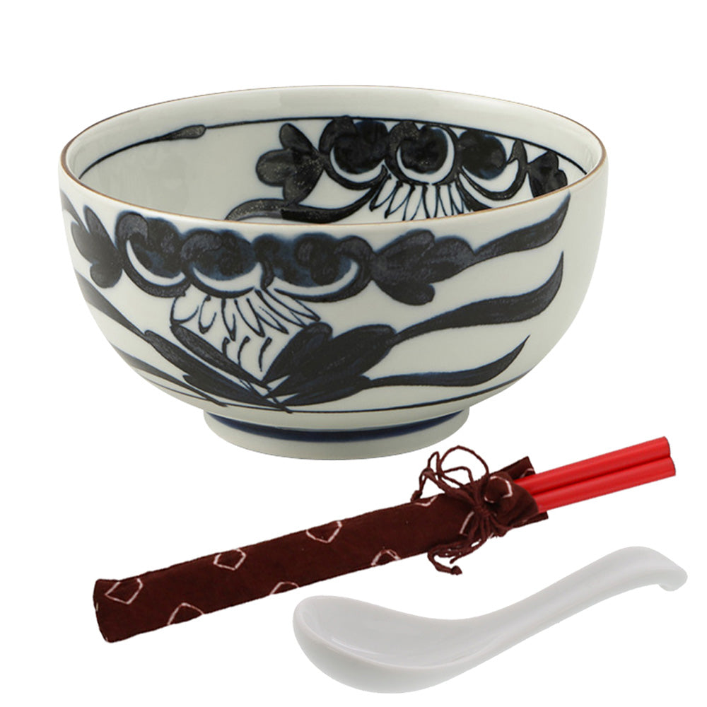 Traditional Multi-Purpose Donburi Bowl with Chopsticks and Soup Spoon - Large