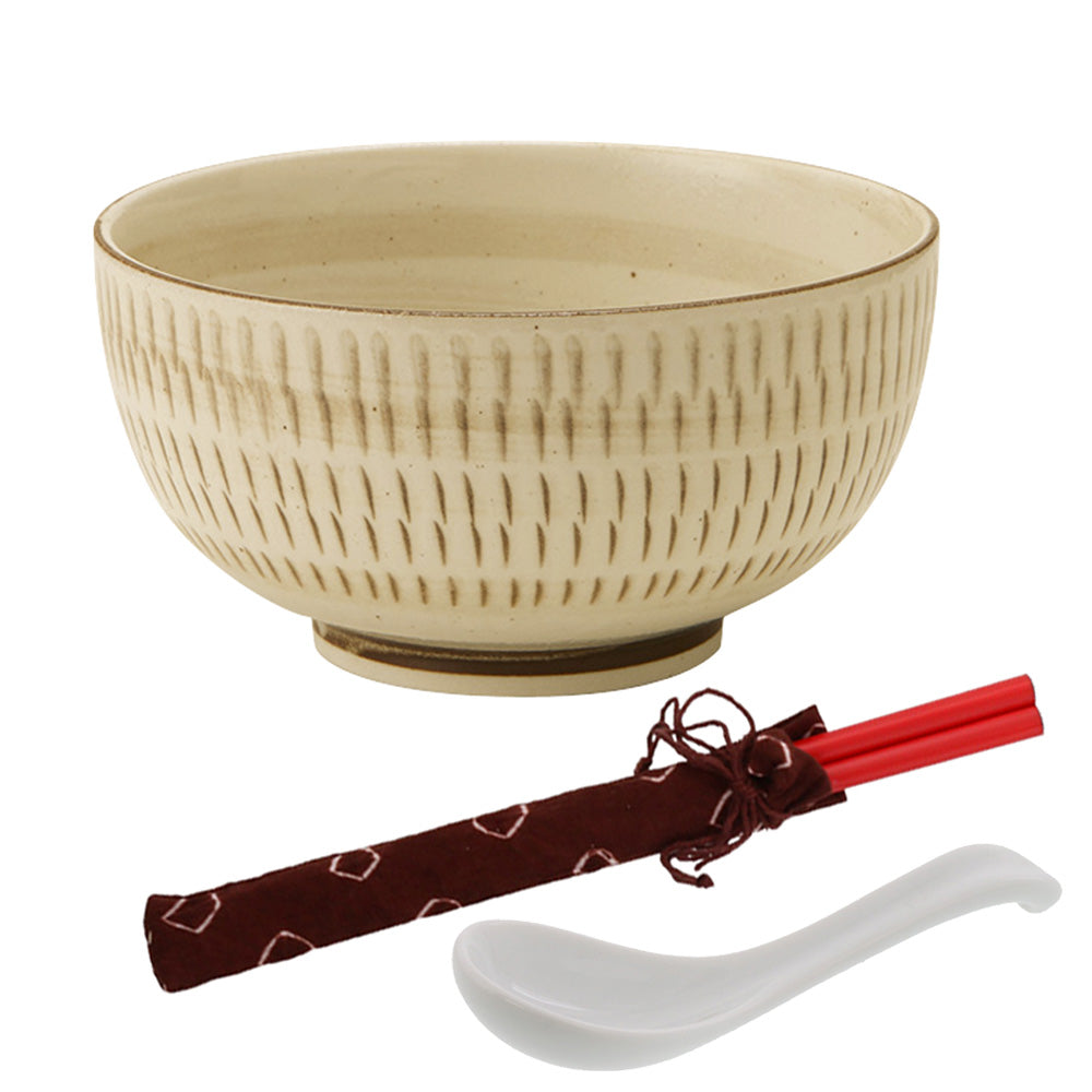 Brown Multi-Purpose Donburi Bowl with Chopsticks and Soup Spoon - Large