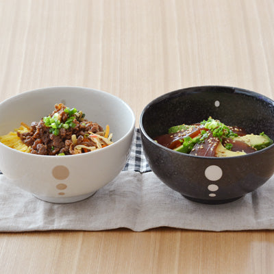 Large Multi-Purpose Donburi Bowl - Black with White Polka Dots