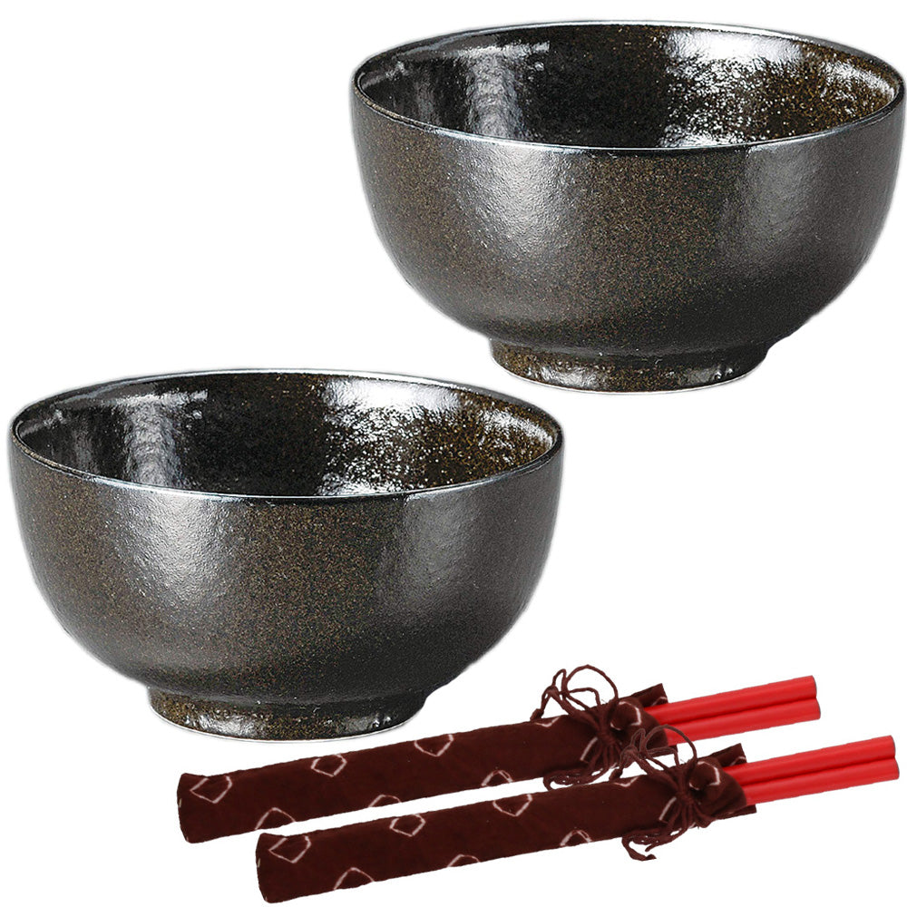 Yuzu Tenmoku Multi-Purpose Donburi Bowl with Chopsticks Set of 2