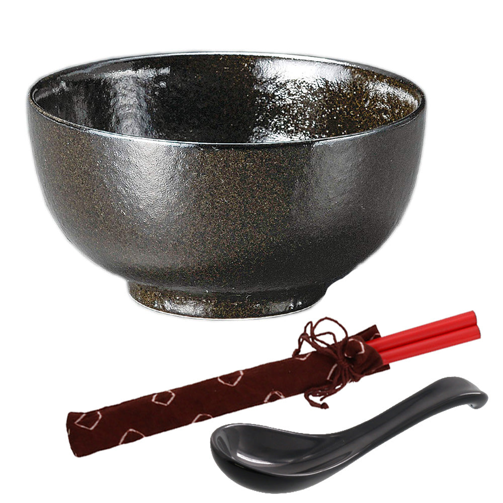 Yuzu Tenmoku Multi-Purpose Donburi Bowl with Chopsticks and Soup Spoon - Large
