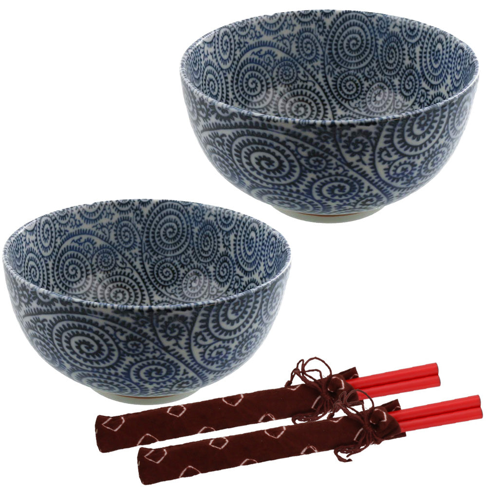 Blue Multi-Purpose Donburi Bowl with Chopsticks Set of 2