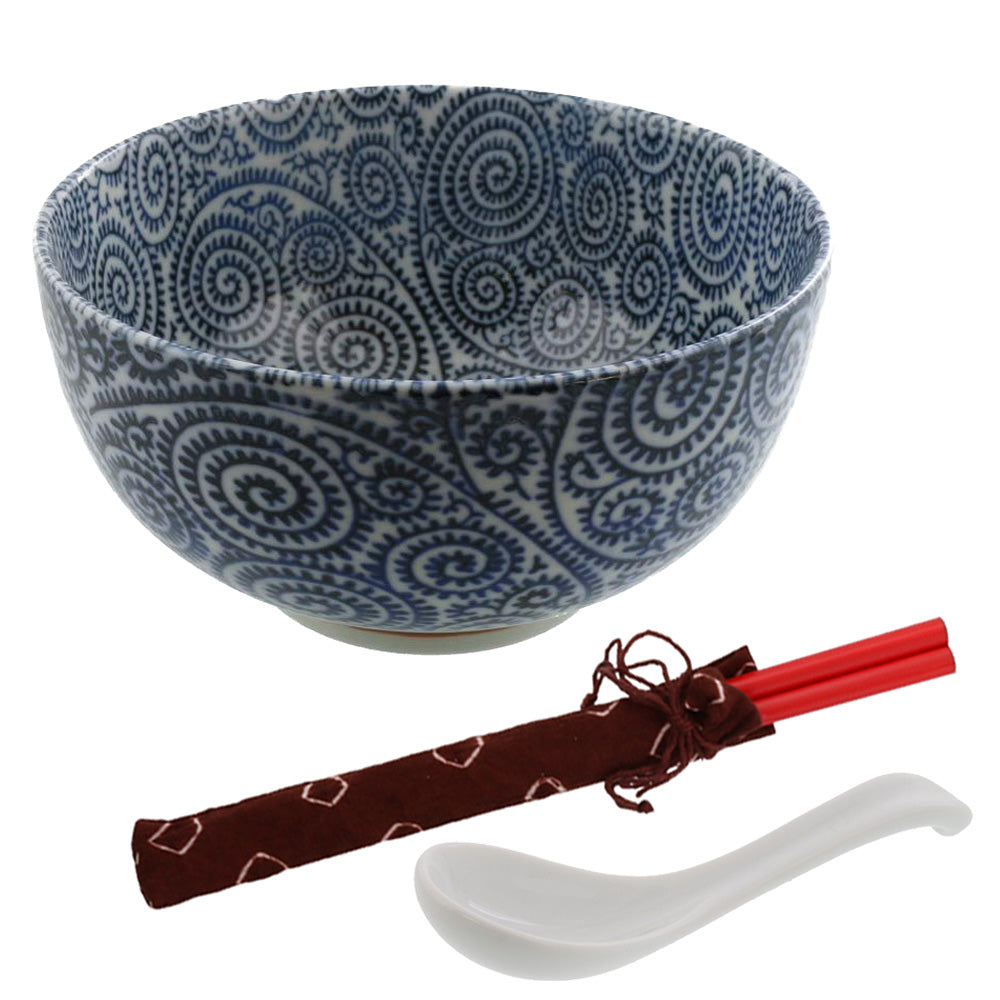 Blue Multi-Purpose Donburi Bowl with Chopsticks and Soup Spoon - Large