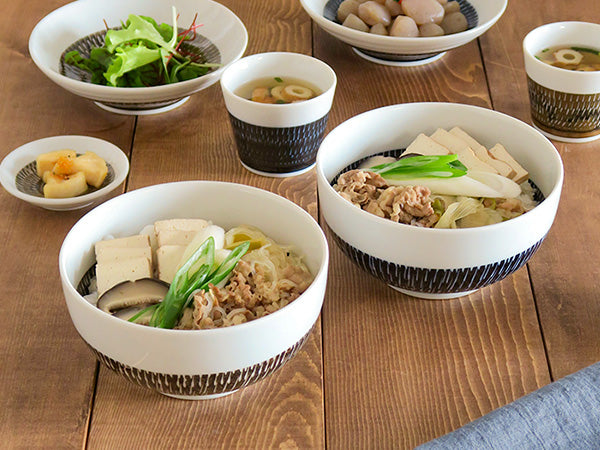 Tobikanna Multi-Purpose Bowls with Chopsticks and Soup Spoons Set of 2 - Brown