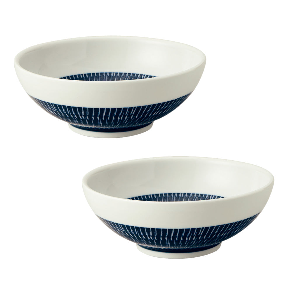 Tobikanna Wide and Shallow Noodle Bowls Set of 2 - Navy Blue