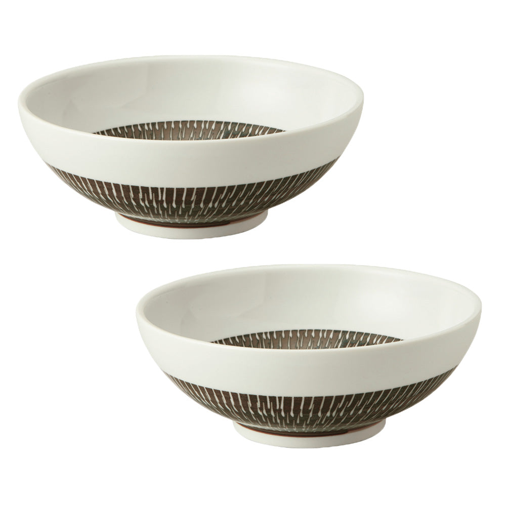 Tobikanna Wide and Shallow Noodle Bowls Set of 2 - Brown