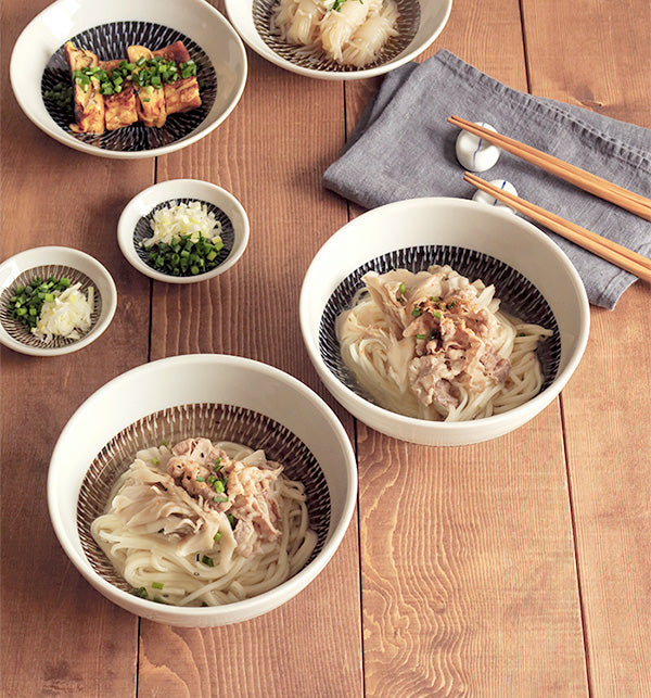 Tobikanna Sanuki Donburi Bowls with Chopsticks and Soup Spoons Set of 2 - Navy Blue