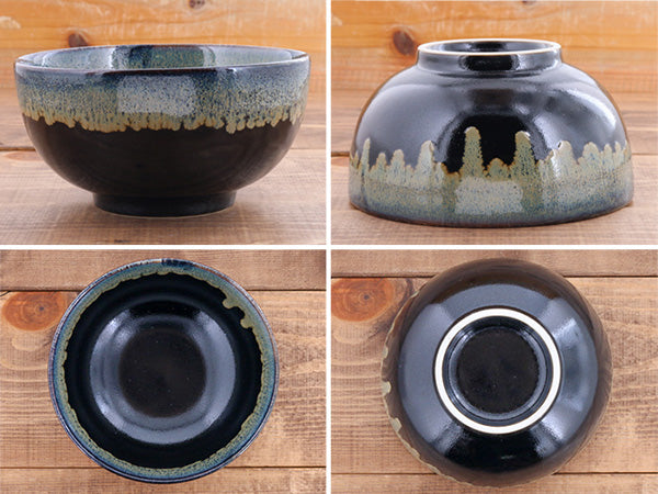 Tenmoku Shironagashi 6.3" Multi-Purpose Donburi Bowls with Soup Spoons and Chopsticks Set of 2