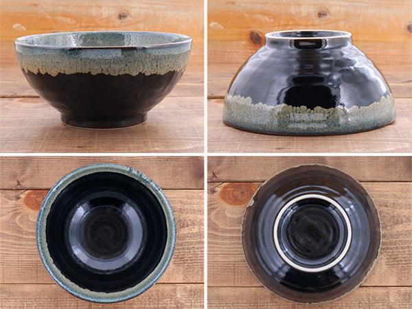 Tenmoku Shironagashi 7.3" Multi-Purpose Sanuki Donburi Bowls with Chopsticks and Soup Spoons Set of 2