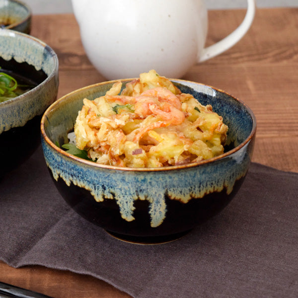 Tenmoku Shironagashi 5.2" Small Donburi Bowls Set of 2