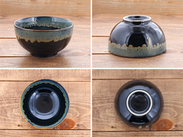 Tenmoku Shironagashi 5.2" Small Donburi Bowls with Blue Chopsticks Set of 2