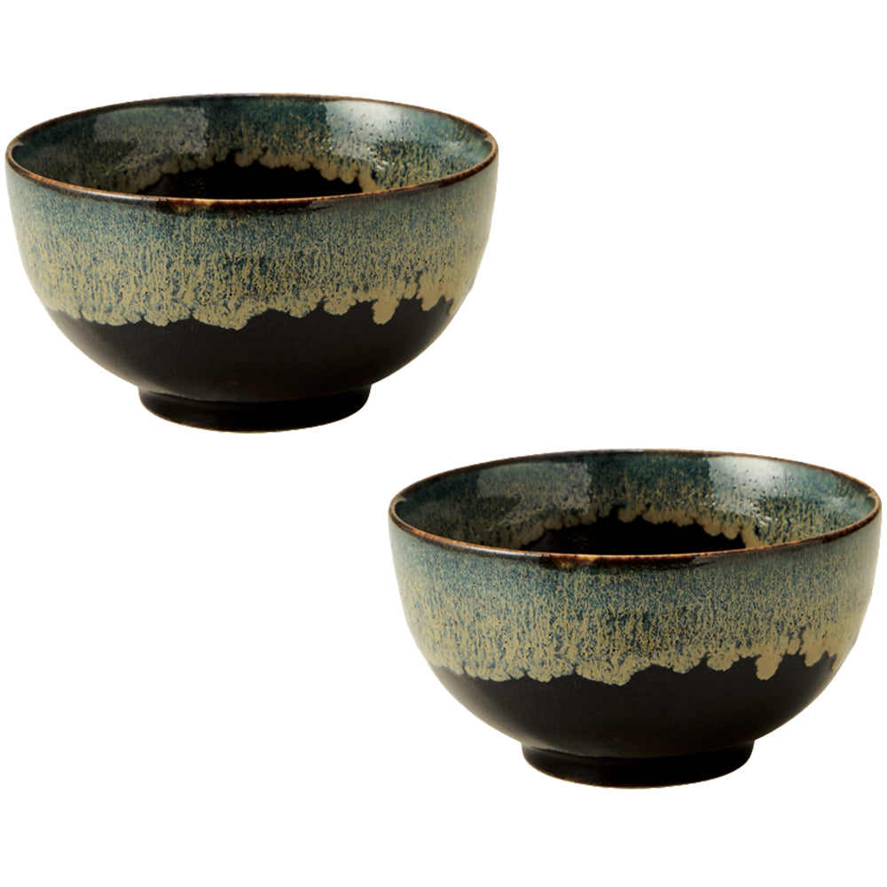 Tenmoku Shironagashi 5.2" Small Donburi Bowls Set of 2