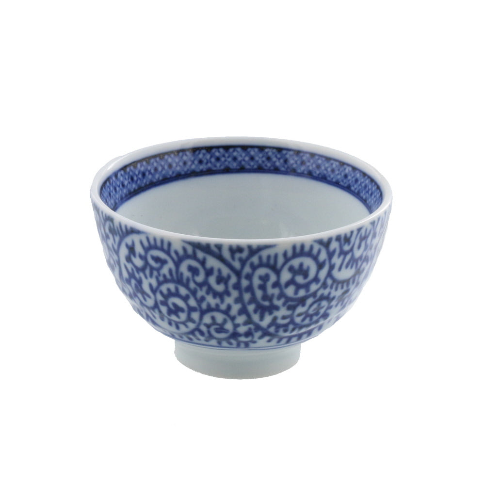 6.7 oz Retro Modern Japanese Tea Cup Set of 4 Japanese Arabesque (Tako Karakusa) White x Blue