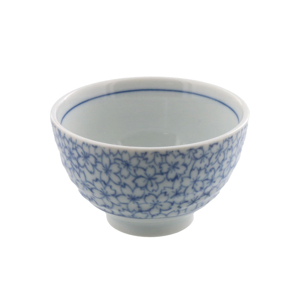 6.7 oz Retro Modern Japanese Tea Cup Set of 4 Japanese Cherry Blossom Design White x Blue