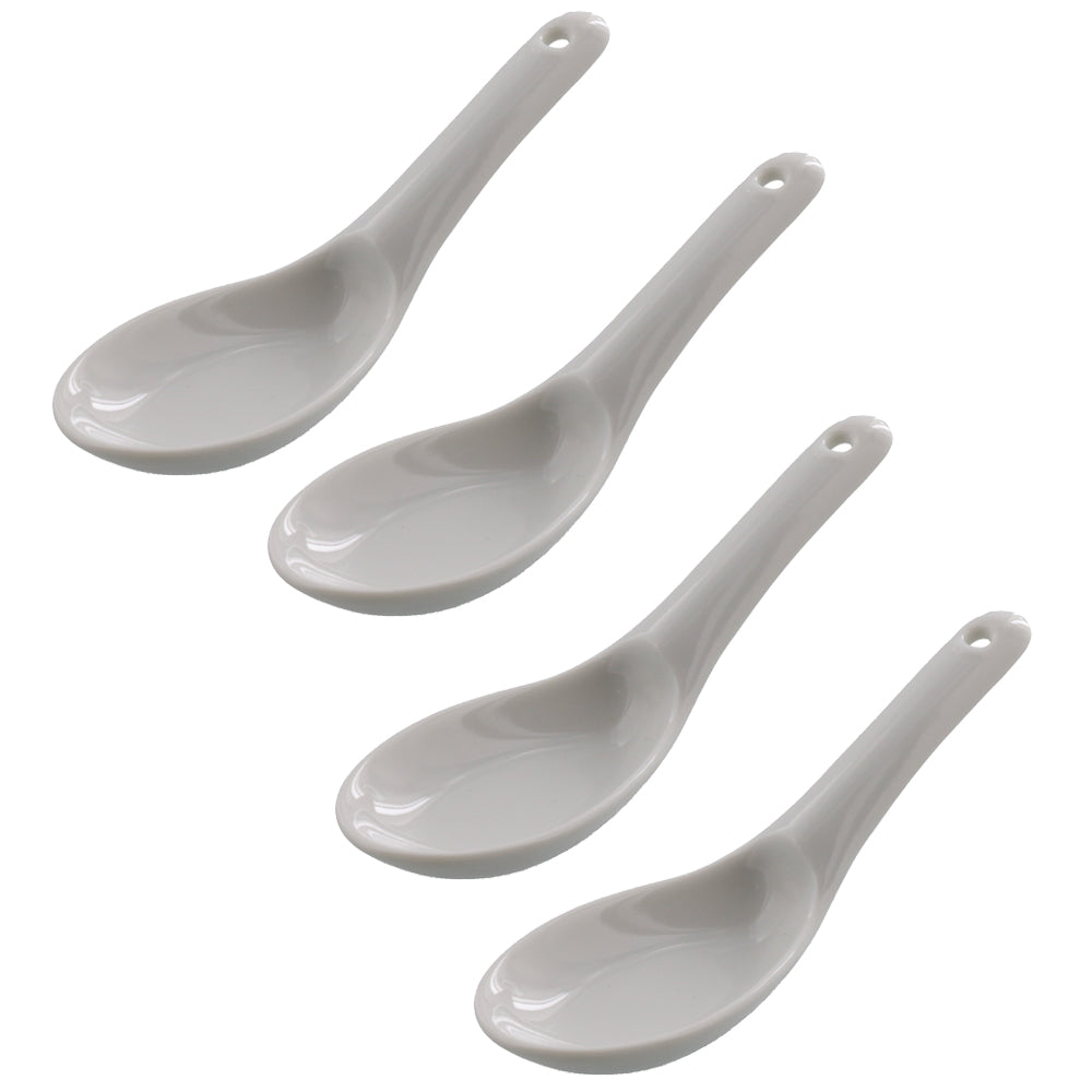 Asian Soup Spoon With Notch and Hanging Hole Set of 4 - White