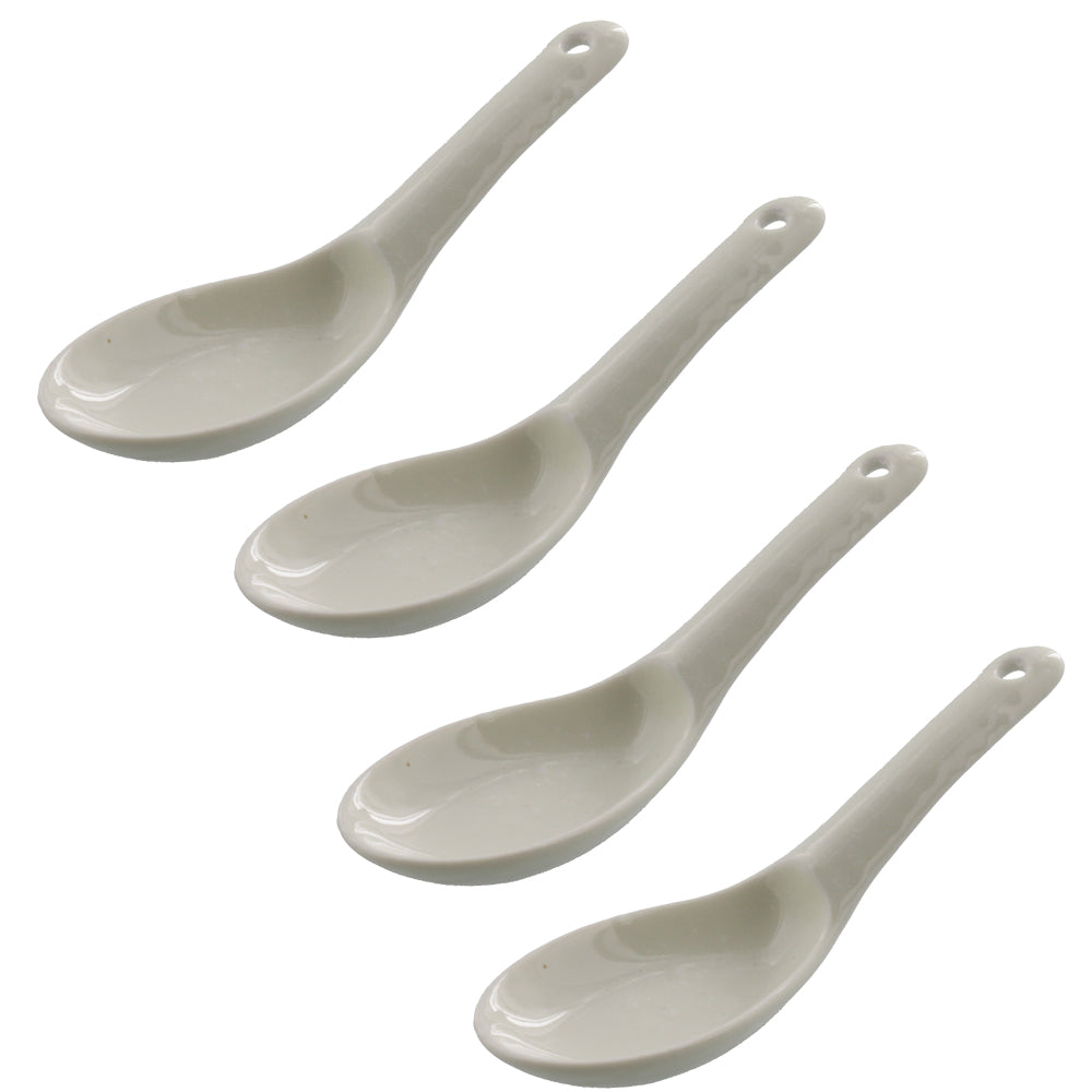 Kohiki Asian Soup Spoon With Notch and Hanging Hole Set of 4 - Cream