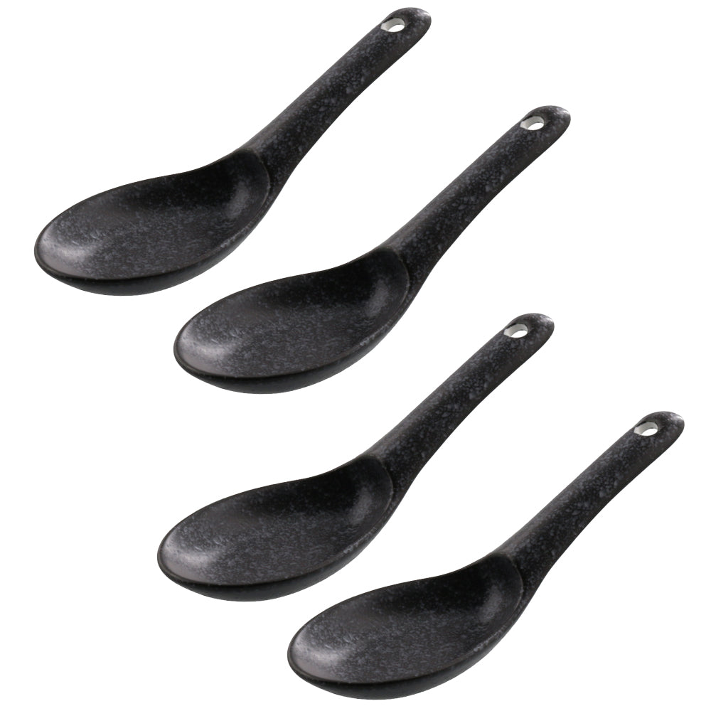 Asian Soup Spoon With Notch and Hanging Hole Set of 4 - Black