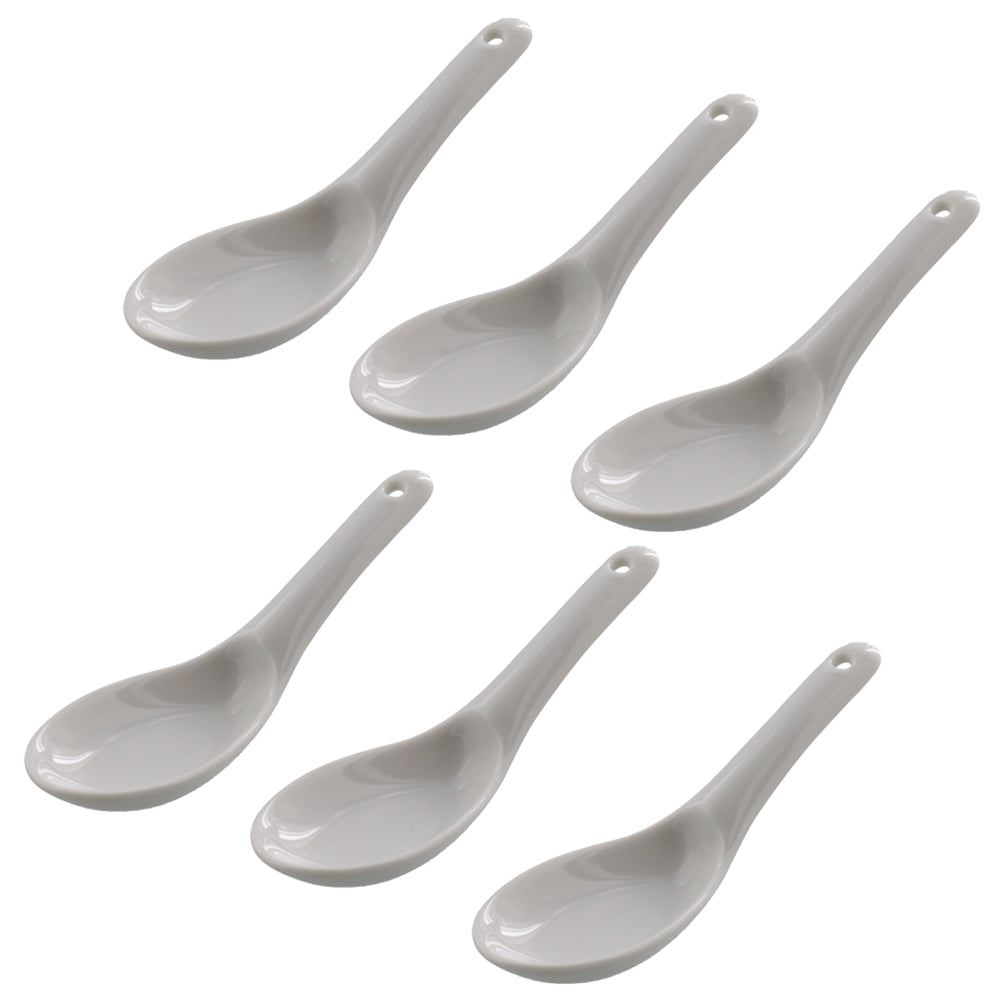 Asian Soup Spoon With Notch and Hanging Hole Set of 6 - White