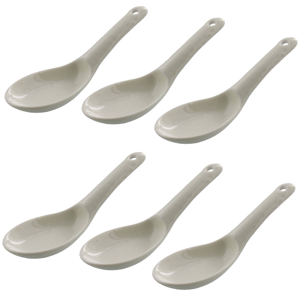 Asian Soup Spoon With Notch and Hanging Hole Set of 6 - Cream