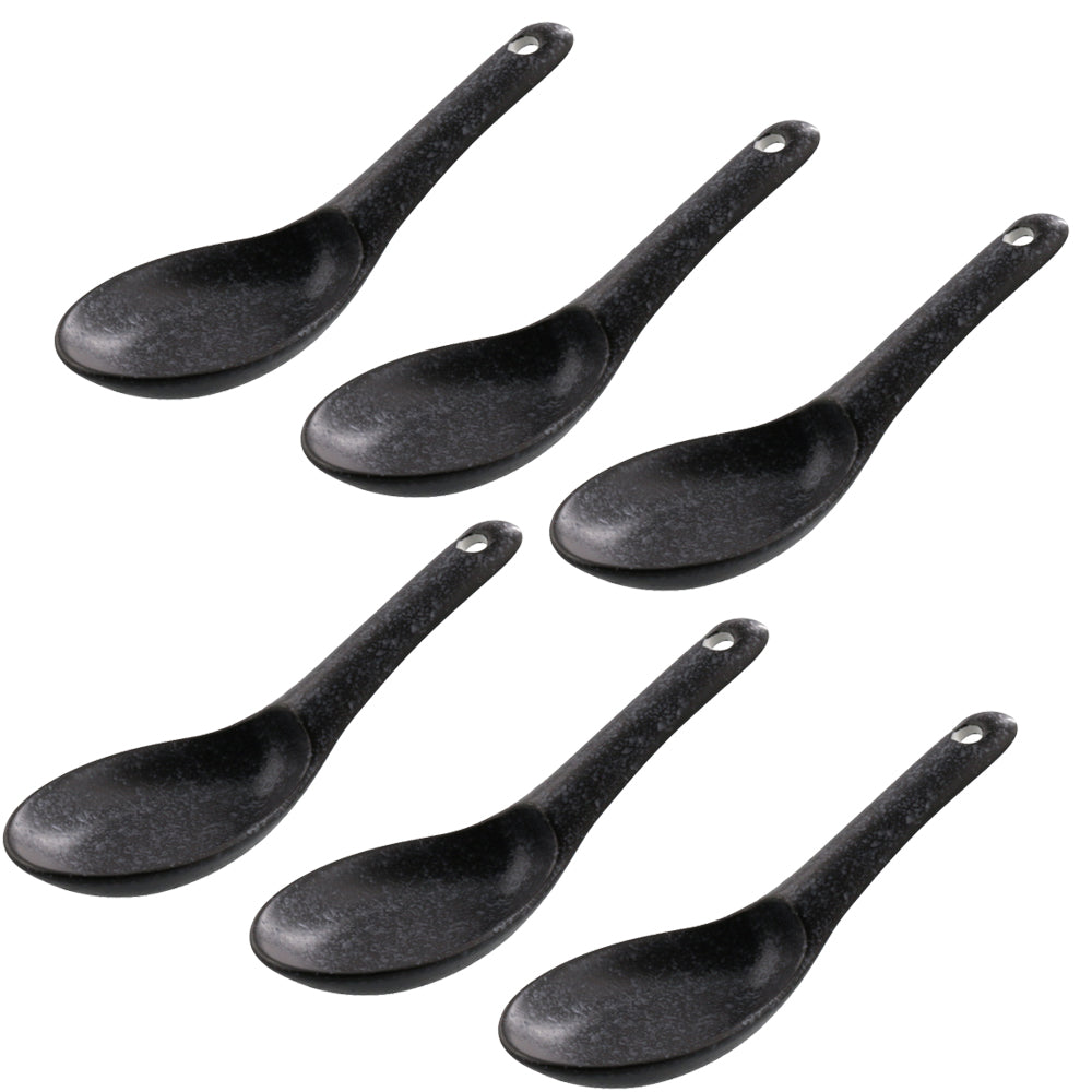 Asian Soup Spoon With Notch and Hanging Hole Set of 6 - Black