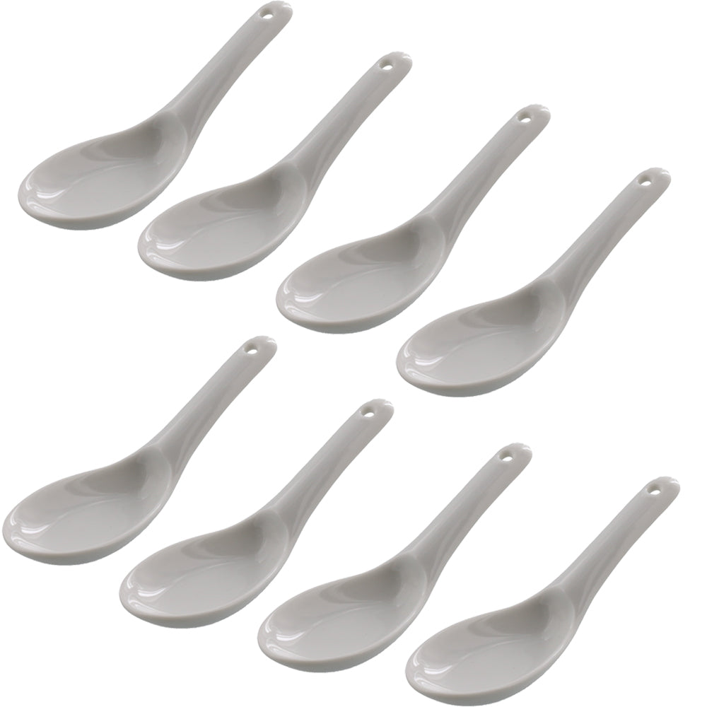 Asian Soup Spoon With Notch and Hanging Hole Set of 8 - White