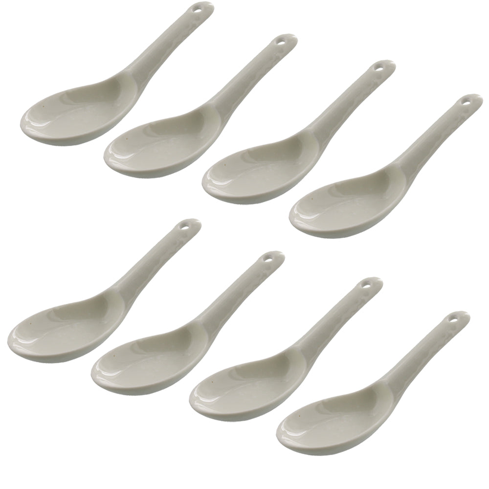 Asian Soup Spoon With Notch and Hanging Hole Set of 8 - Cream