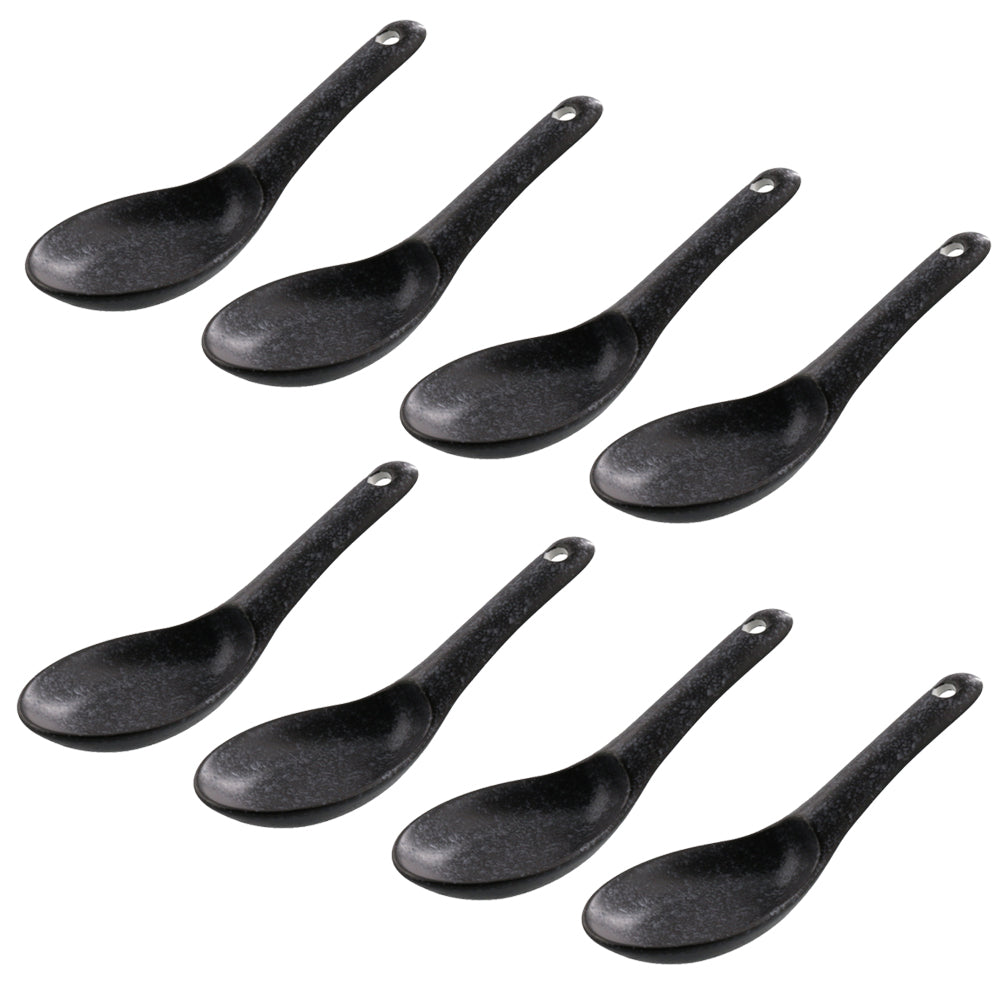 Asian Soup Spoon With Notch and Hanging Hole Set of 8 - Black