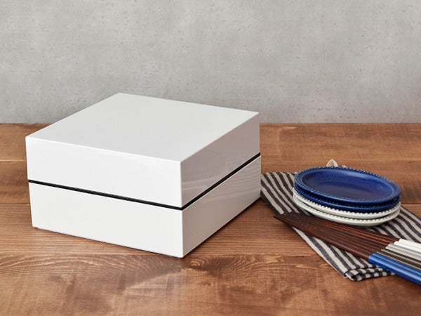 2-Tiered White Square Jubako Box