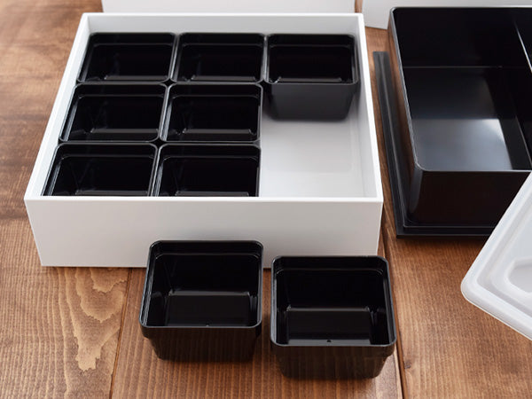 3-Tiered White Square Jubako Box with 4 Sets of Chopsticks