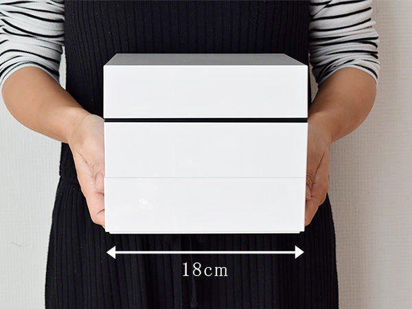 3-Tiered White Square Jubako Box with 4 Sets of Chopsticks