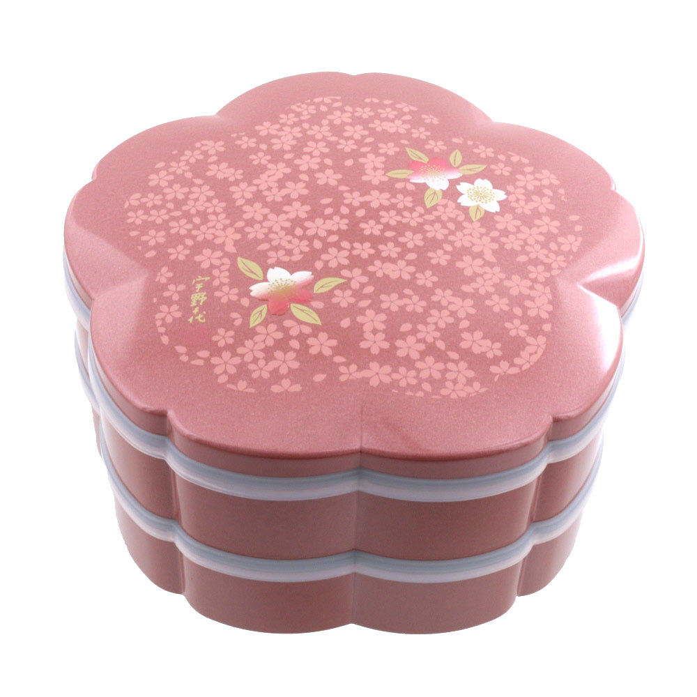 2-Tiered Pink Sakura Shaped Jubako Box