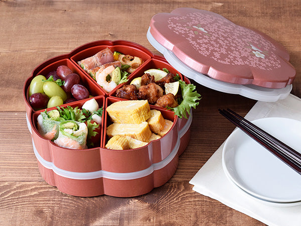 2-Tiered Pink Sakura Shaped Jubako Box