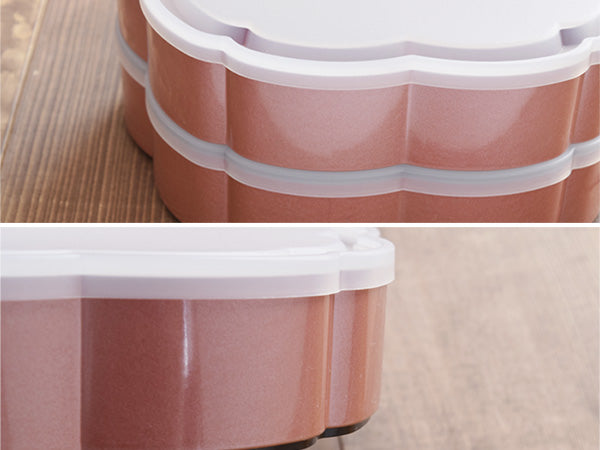 2-Tiered Pink Sakura Shaped Jubako Box