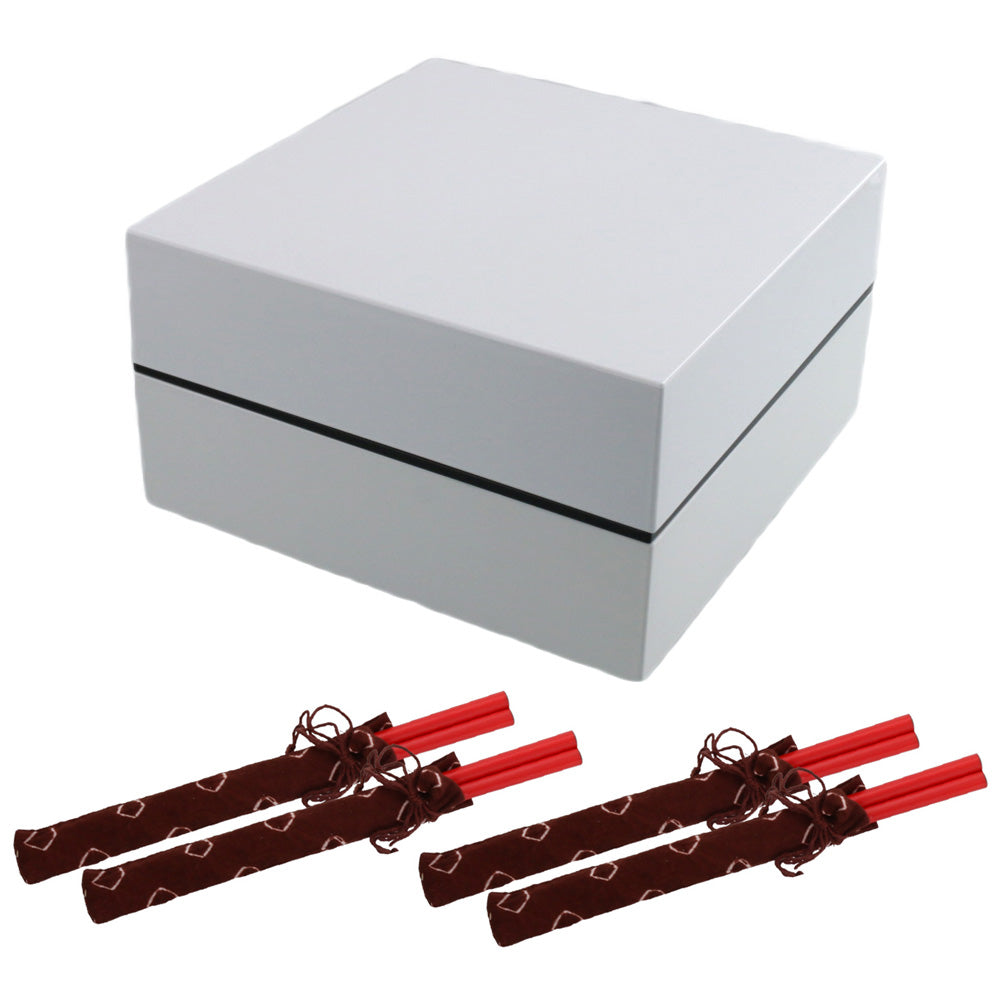 2-Tiered White Square Jubako Box with 4 Sets of Chopsticks