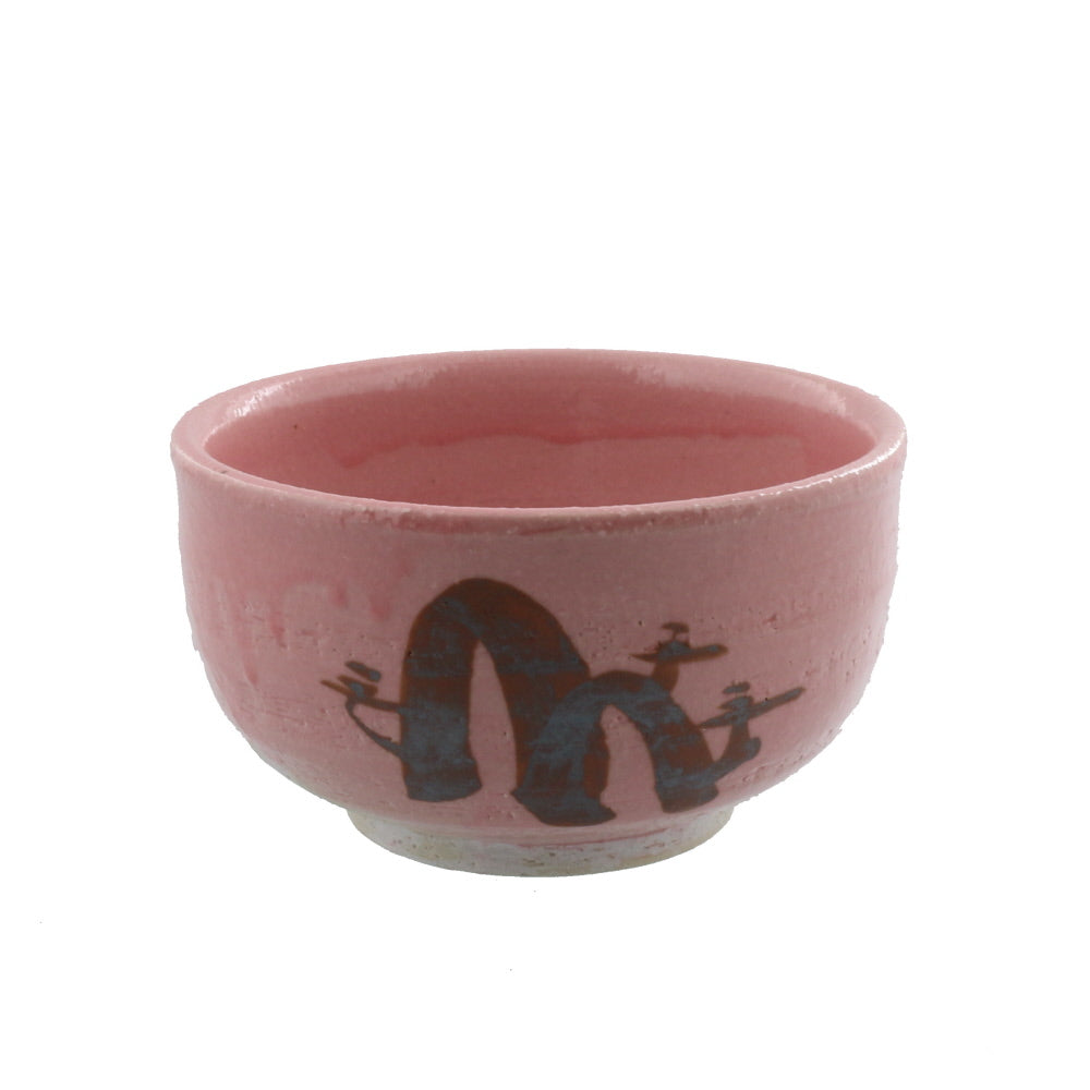 Authentic 17.5 oz Pottery Matcha Tea Cup Chubby Body Pink Penetration (Cracking) Design  Handmade Comes in a Box