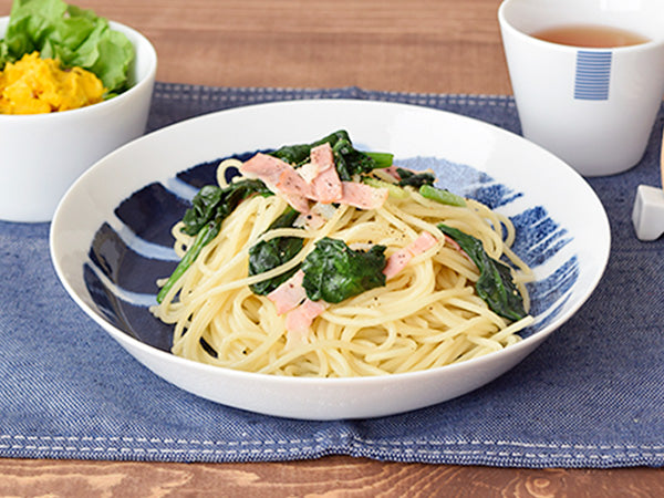 Aizen 8.7" Stripe Pasta Bowls Set of 2 - Blue and White