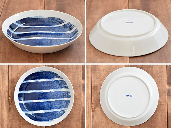 Aizen 8.7" Stripe Pasta Bowls Set of 2 - Blue and White