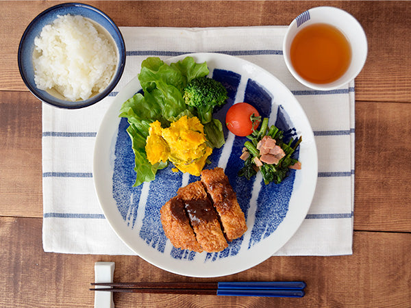 Aizen 9.3" Stripe Dinner Plates Set of 2 - Blue and White