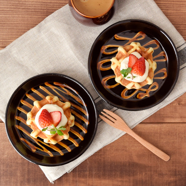 RETRO Mingei Folk Craft 6.5" Ribbon Slipware Ceramic Dessert Plates Set of 2