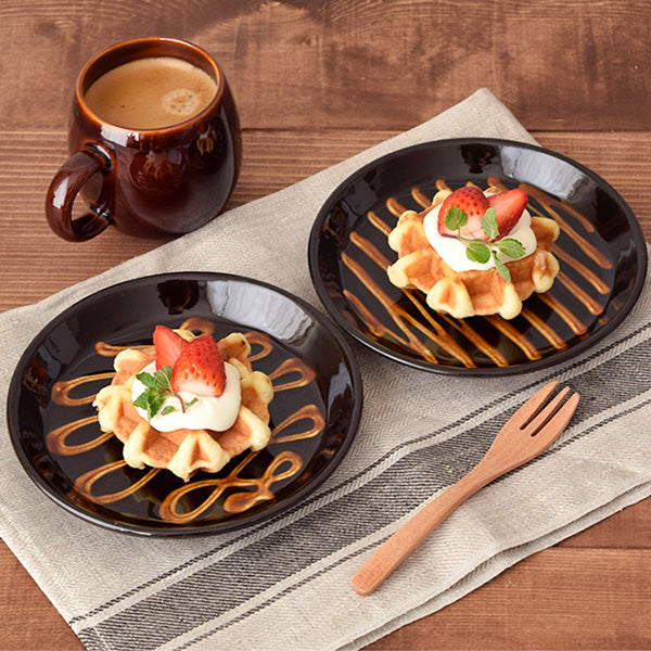 RETRO Mingei Folk Craft 6.5" Ribbon Slipware Ceramic Dessert Plates Set of 2