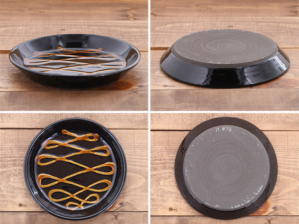 RETRO Mingei Folk Craft 6.5" Ribbon Slipware Ceramic Dessert Plates Set of 2