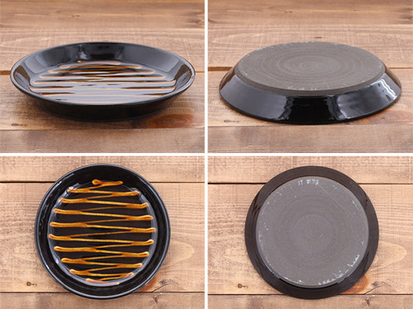 RETRO Mingei Folk Craft 6.5" Slipware Ceramic Dessert Plates Set of 2 - Stripe