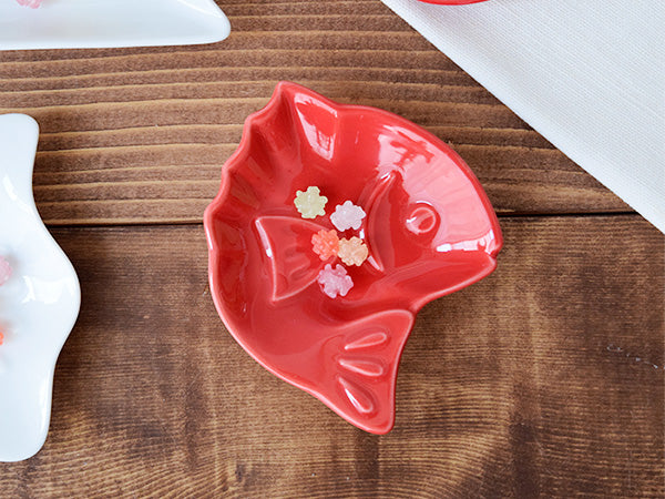 Kohaku Mamezara Lucky Charm Red/White Condiment Dishes Set of 4 - Assorted Designs