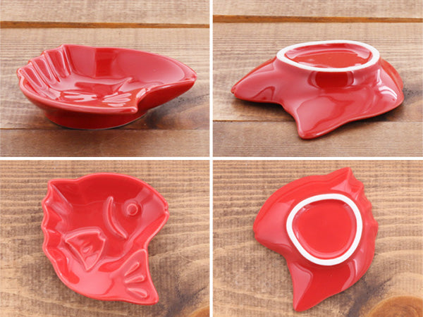 Kohaku Mamezara Lucky Charm Red/White Condiment Dishes Set of 4 - Assorted Designs