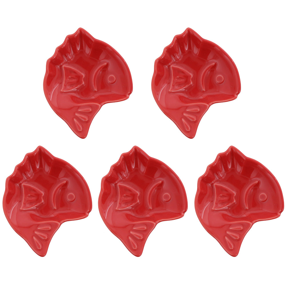 3.2" Kohaku Mamezara Lucky Charm Red Condiment Dishes Set of 5 - Koi