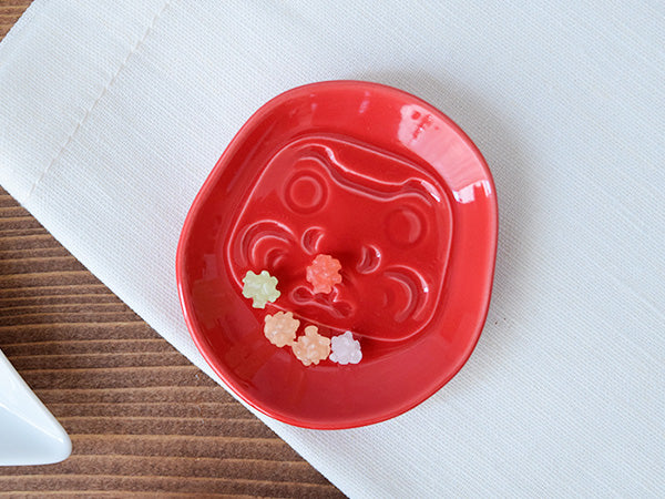 Kohaku 3.4" Mamezara Lucky Charm Red Condiment Dishes Set of 5 - Daruma