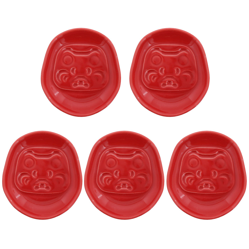 Kohaku 3.4" Mamezara Lucky Charm Red Condiment Dishes Set of 5 - Daruma