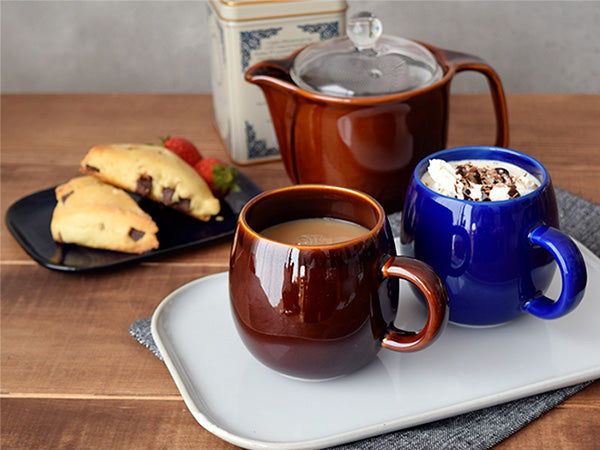 COLONT Ceramic Coffee Mugs and Teapot with Glass Lid and Removable Infuser Set of 3 - Brown