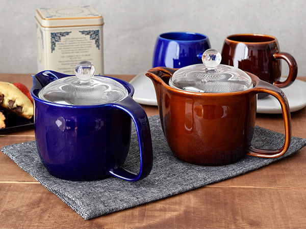 COLONT Ceramic Coffee Mugs and Teapot with Glass Lid and Removable Infuser Set of 3 - Brown
